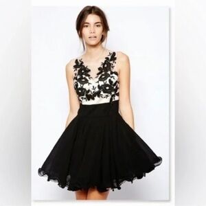 Chi Chi London Black & Nude Floral Appliqué Mesh Skater Dress 10 Hoco Wedding